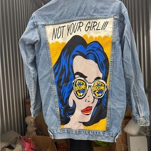 SHEIN Blue Denim Jacket with Pop Art Graphic